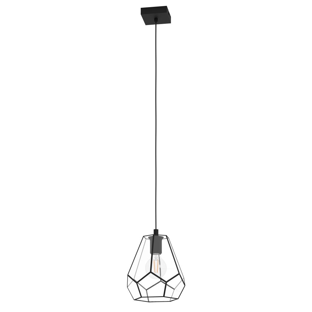 Eglo 43643A Mardyke - 1 LT Pendant with Structured Black Finish and Geometric Clear Glass Shade with Structured Black Accents, 1-60W E26 Bulb 