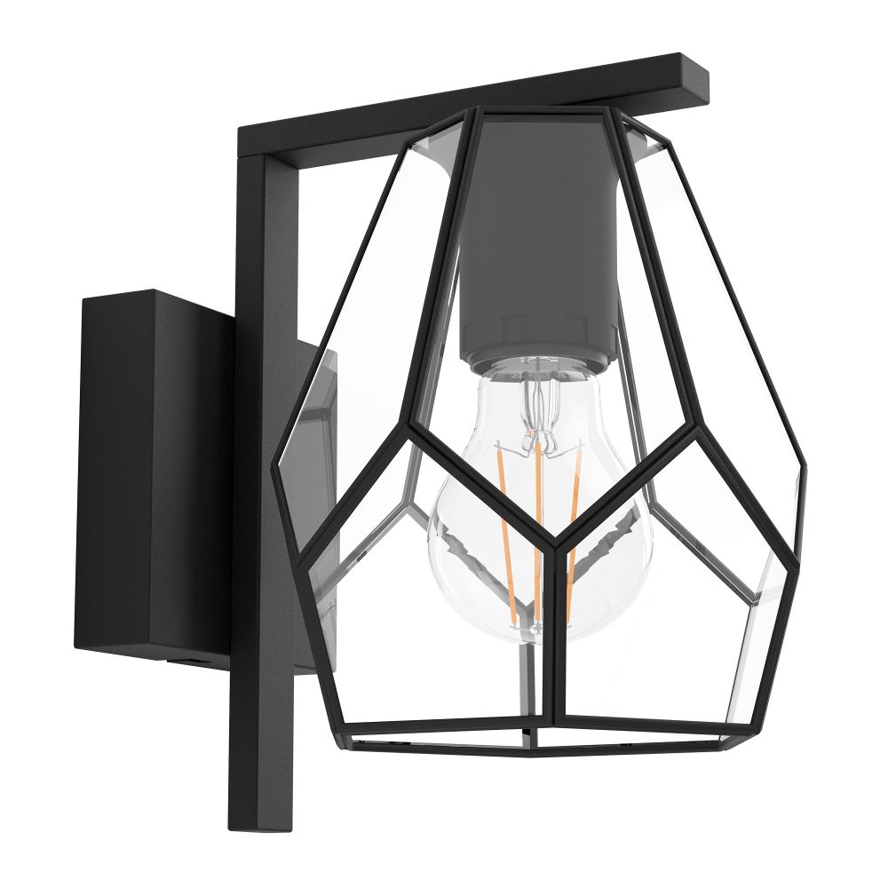 Eglo 43645A Mardyke - 1 LT Wall Sconce with Structured Black Finish and Geometric Clear Glass Shade with Structured Black Accents, 1-60W E26 Bulb 