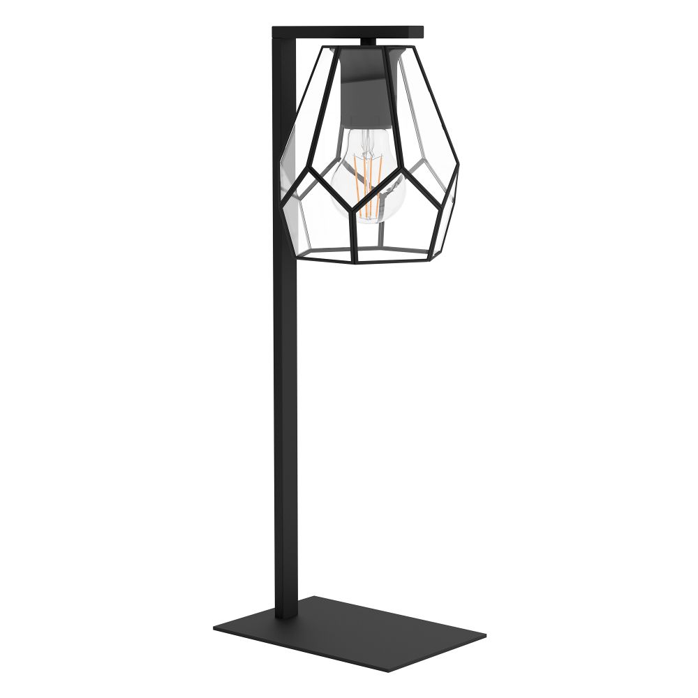 Eglo 43646A Mardyke - 1 LT Table Lamp with Structured Black Finish and Geometric Clear Glass Shade with Structured Black Accents, 1-60W E26 Bulb 