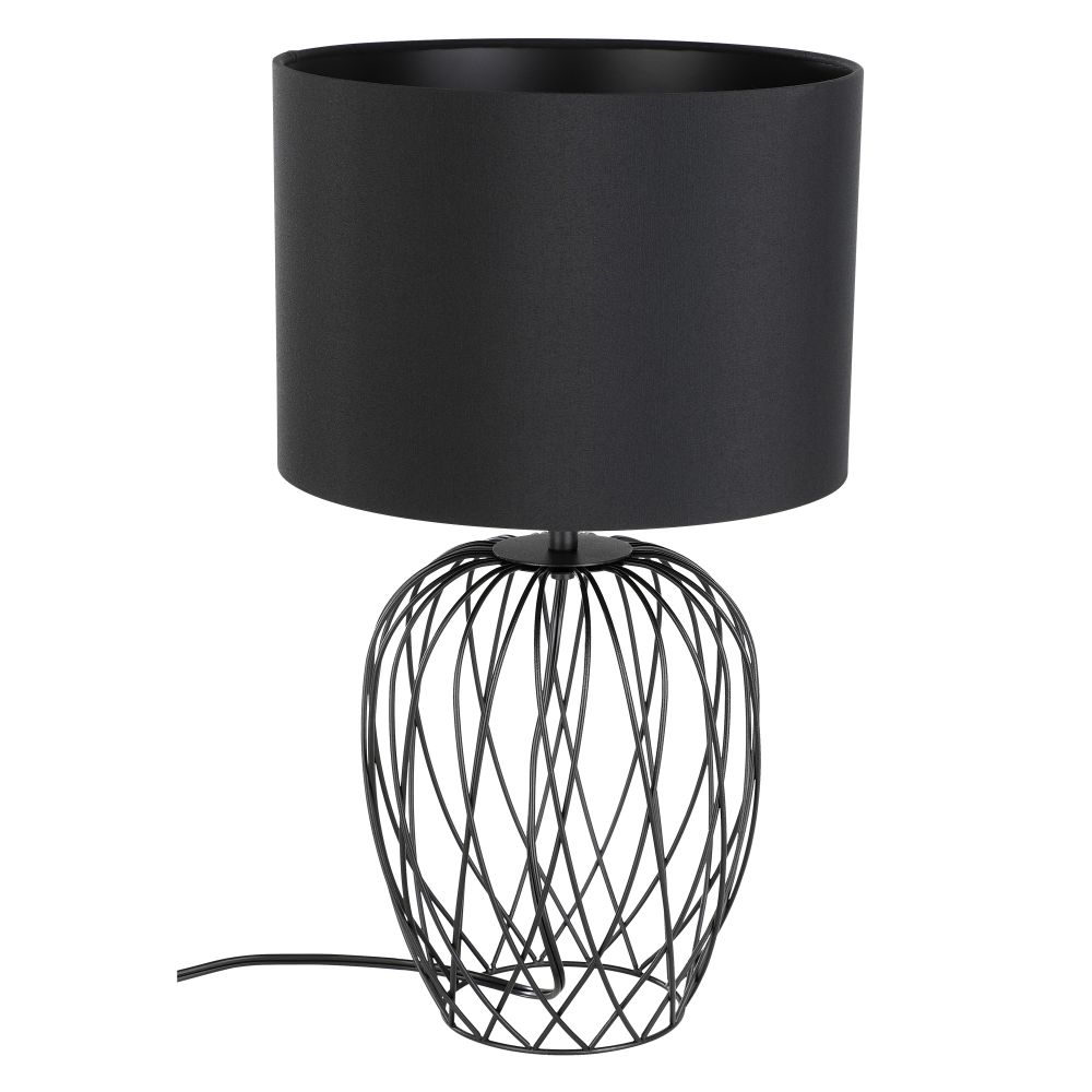 Eglo 43653A 1 Lt Table Lamp w/ black Wire frame base and Black fabric shade, 1-60W E26 Bulb