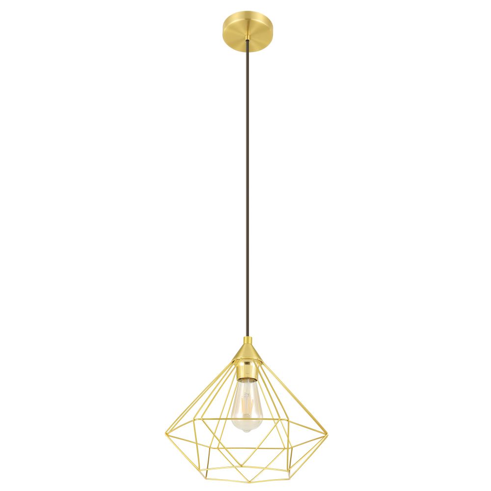 Eglo 43679A Tarbes - 1 LT Open Frame Geometric Pendant with Brushed Brass Finish with Black Acccents, 1-15W E26 LED Bulb