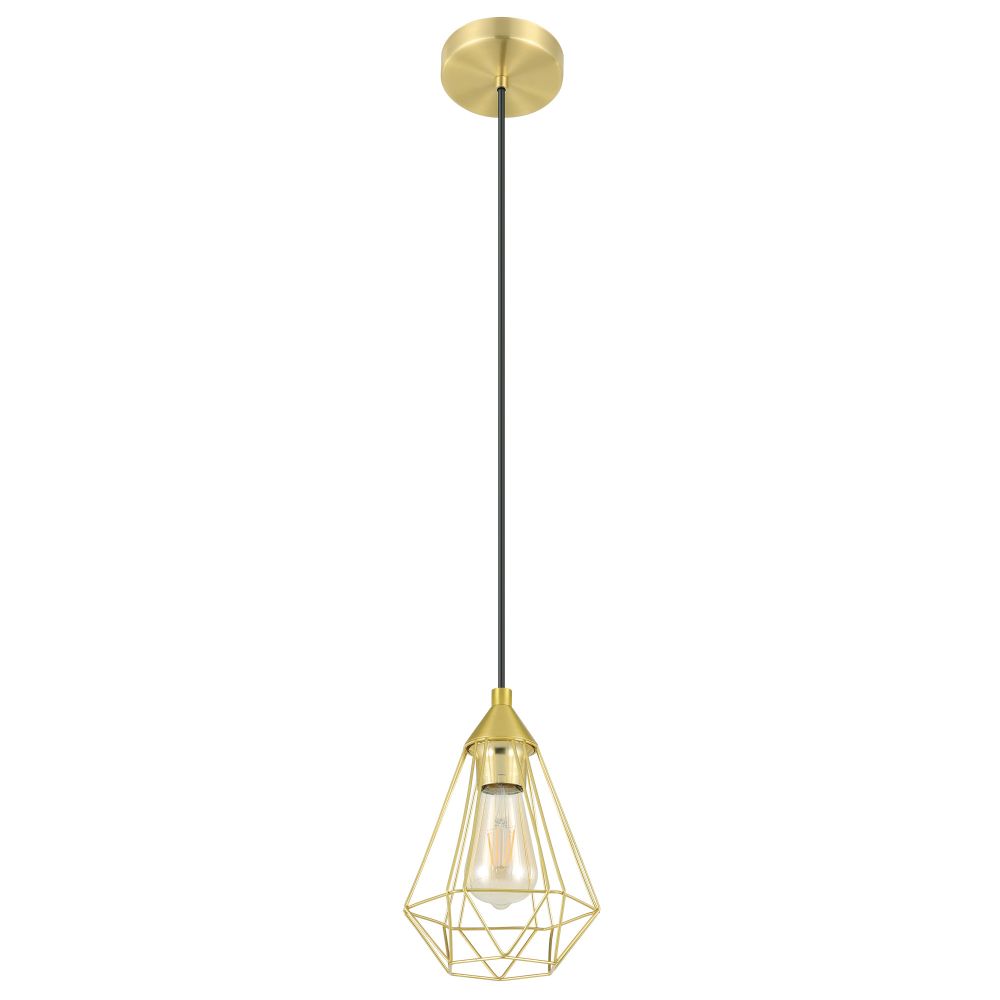 Eglo 43681A Tarbes - 1 LT Open Frame Geometric Mini Pendant with Brushed Brass Finish with Black Acccents, 1-15W E26 LED Bulb