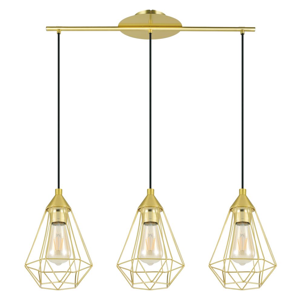 Eglo 43682A Tarbes - 3 LT Linear Pendant with Brushed Brass Finish with Black Accents, 3-15W E26 LED Bulbs