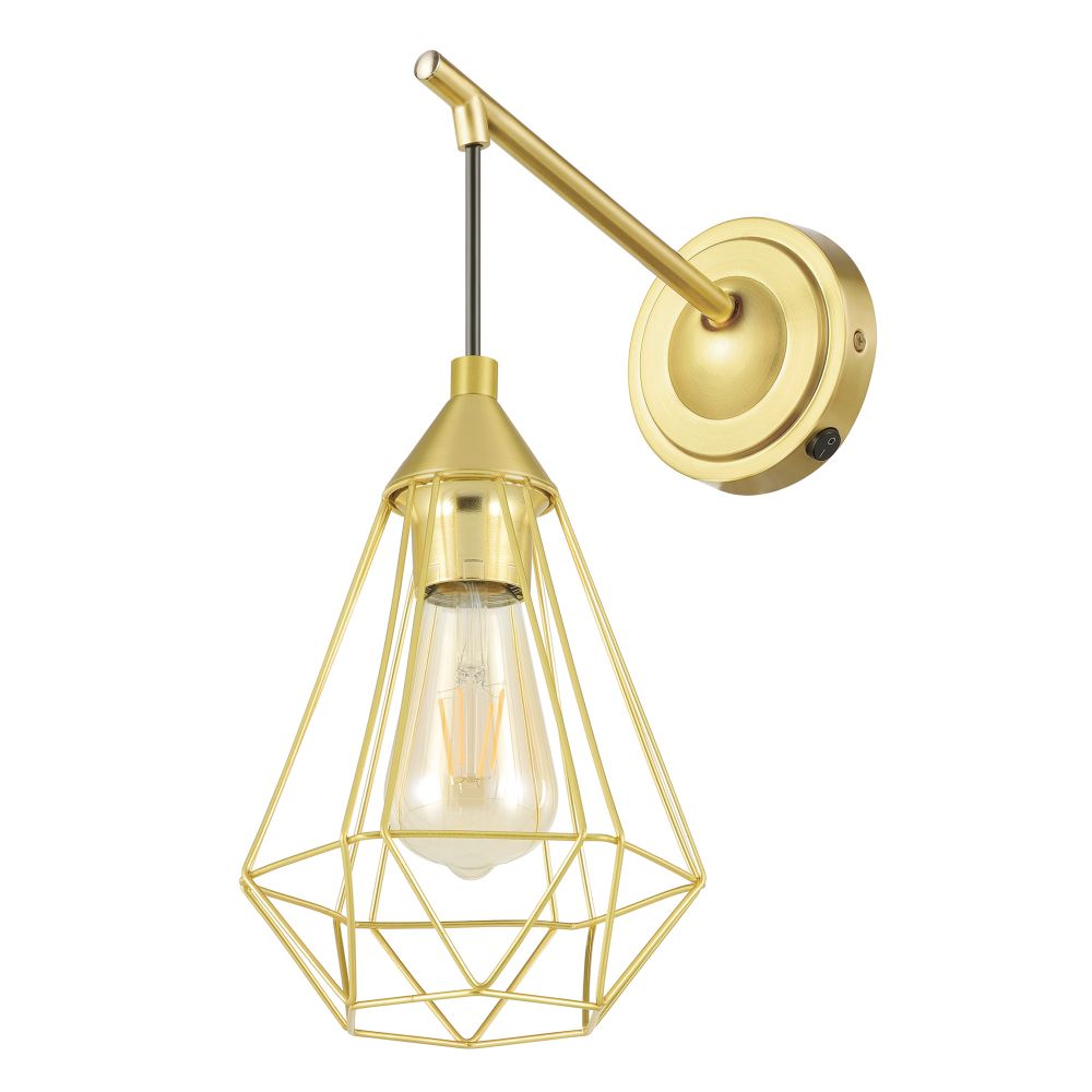 Eglo 43684A Tarbes - 1 LT Open Frame Geometric Wall Light with Brushed Brass Finish with Black Accents, 1-15W E26 LED Bulb