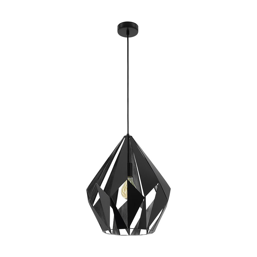 Eglo 49879A Carlton 1 1 Light Pendant in Matte Black with Matte Black Exterior and Silver Interior Shade
