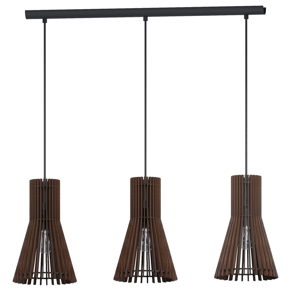 Eglo 96702A Atenza 3 Light Pendant in Matte Nickel with Dark Brown Wood Shade