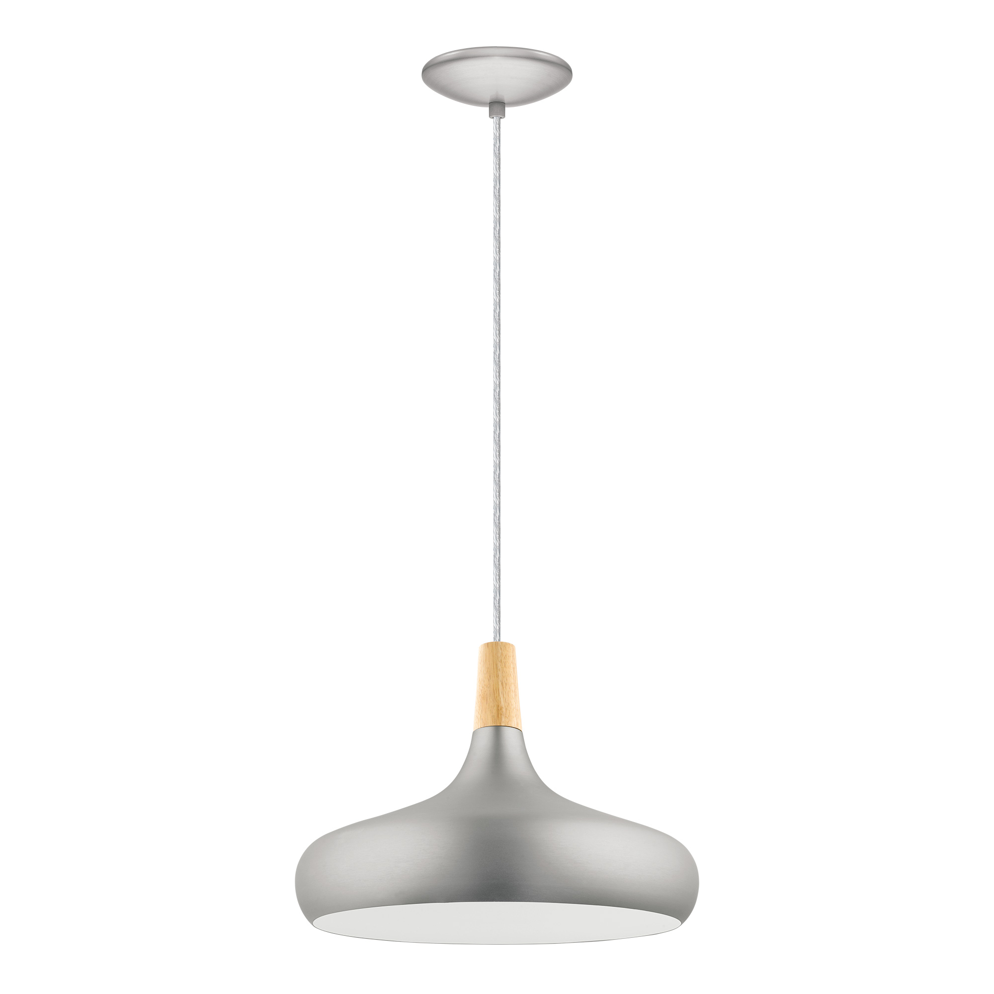 Eglo 96986A 1x60W Pendant w/ Brushed Nickel and Wood Finish 