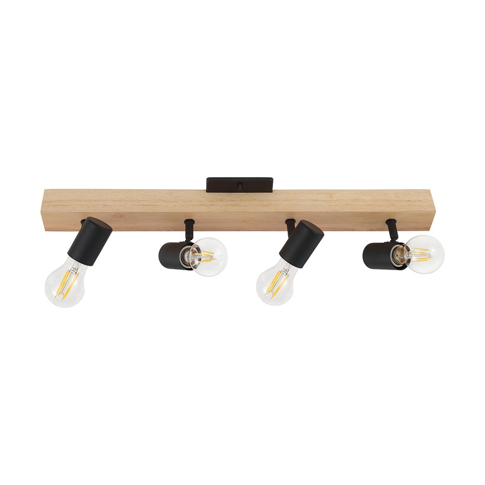 Eglo 98114A Kingswood Four Light Open Bulb Track Light With Wood And Black Finish