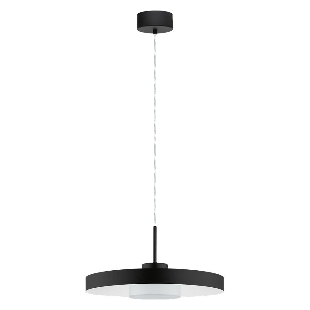 Eglo 98165A Alpicella 1x22.5W LED Pendant w/ a matte black finish and matte black exterior and white interior shade