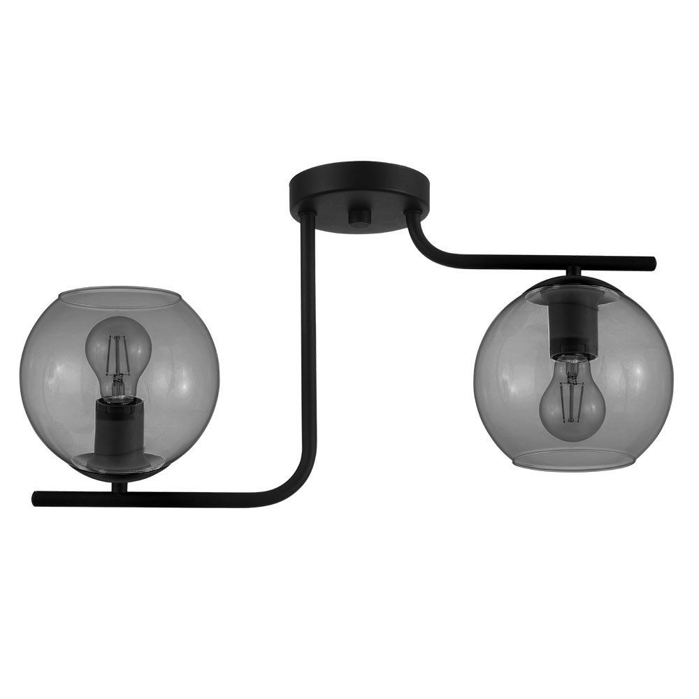 Eglo 98514A Marojales 2x40W ceiling light w/ matte black finish and smoked glass shades