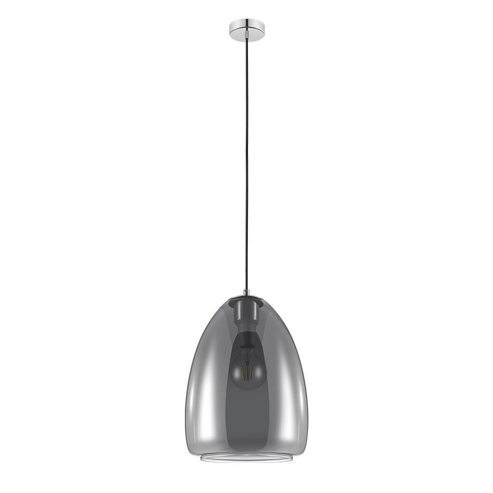 Eglo 98614A Alobrase 1x60W Pendant with Matte Black Finish and Metallic Smoked Glass Shade