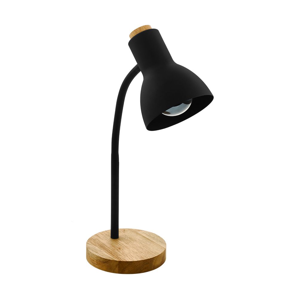 Eglo 98831A 1 LT Table Lamp Black w/ Wood Accents & Black Metal Shade