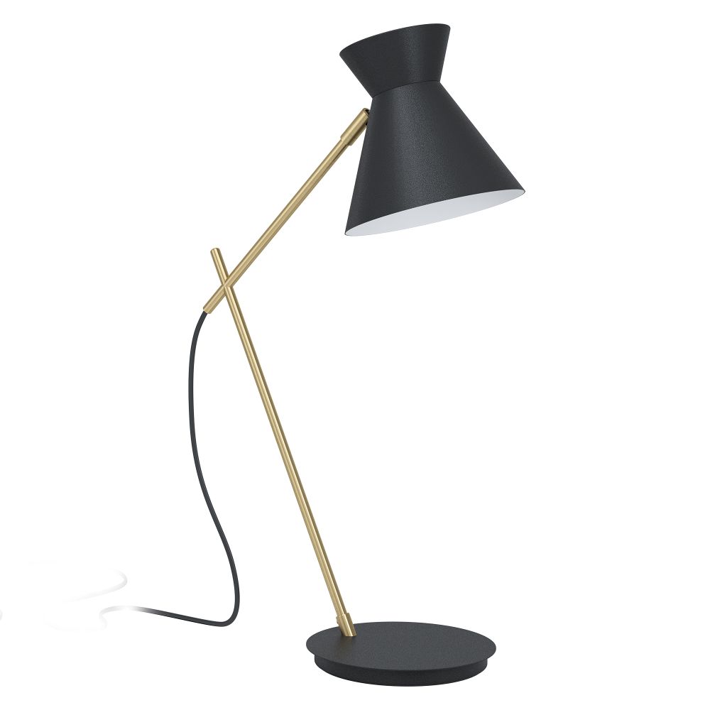Eglo 98864A Amezaga - 1 LT Table Lamp with a Structured Black and Brushed Brass Finish and Black Exterior and White Interior Metal Shade, 1-60W E26 Bulb
