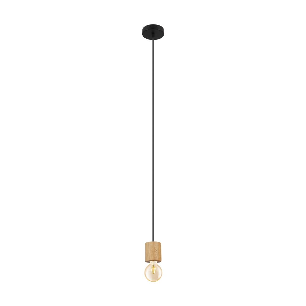Eglo 99078A Turialdo - Open Bulb Single Light Pendant, Natural Wood And Black Finish, 1-60w