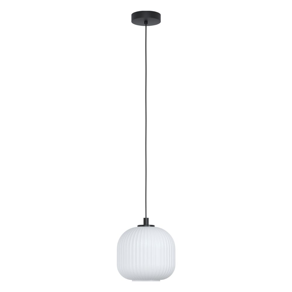 Eglo 99366A Mantunalle - 1lt Pendant W/ Black Finish And White Glass Shade