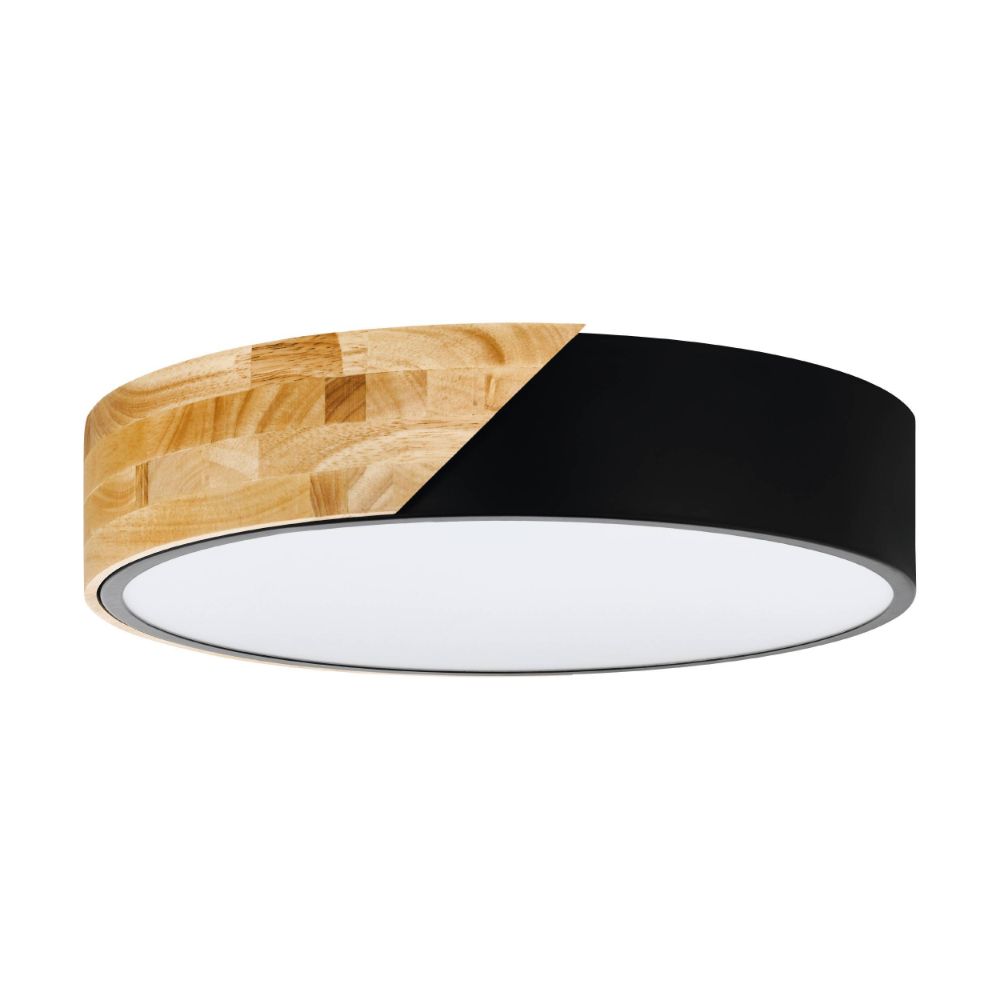 Eglo 99388A Grimaldino - 2 Lt Ceiling Light W/ Black Fabric And Wood Finish And  White Plastic Diffuser
