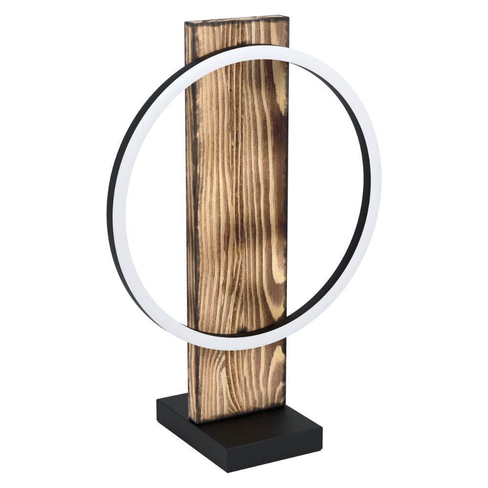 Eglo 99457A Boyal - 1 Lt Integrated Led Table Lamp W/ A Brushed Pine Wood Finish And Structured Black  Shade