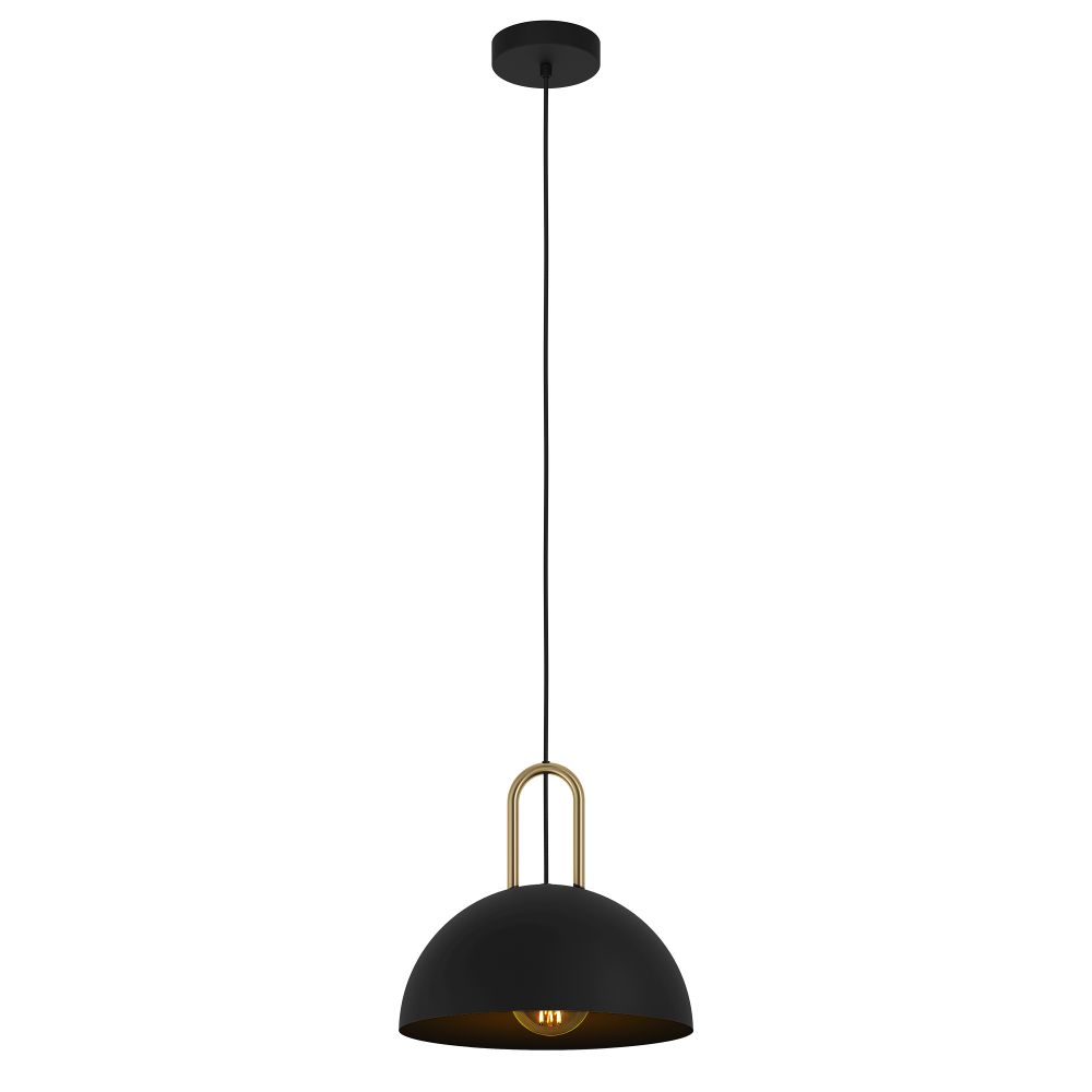 Eglo 99693A 1 LT Pendant w/ Structured Black Finish and Brushed Brass Accents, 1-60W E26 Bulb