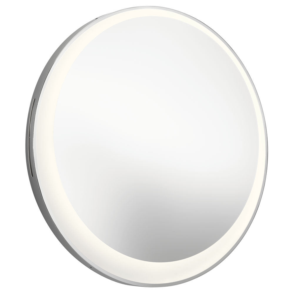 Elan 84077  Offset Round Lighted Mirror in Matte Chrome