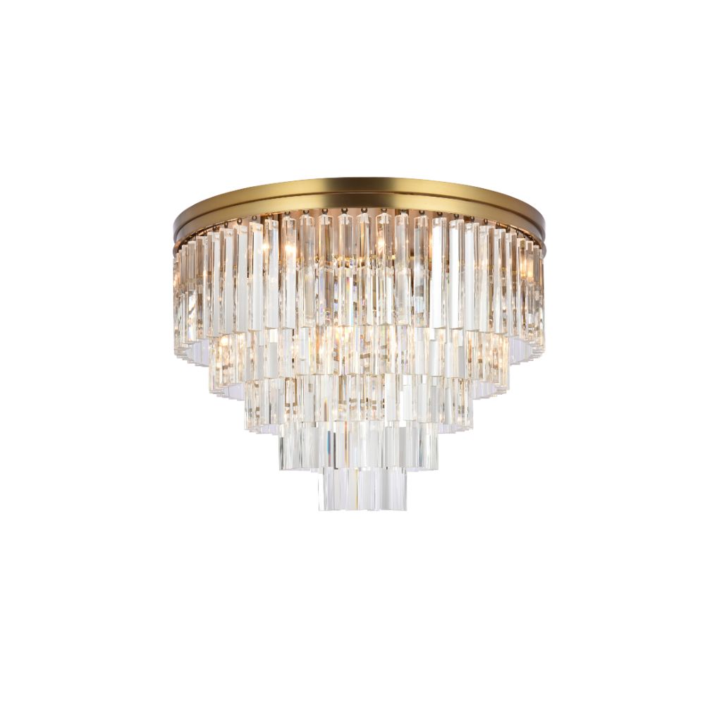 Elegant Lighting 1201F32SG/RC Sydney 32 Inch Round Crystal Flush Mount In Satin Gold