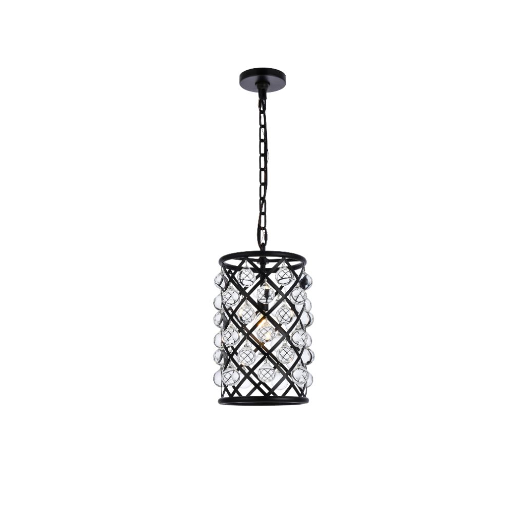 Urban Classic by Elegant Lighting 1204D8MB/RC 1204 Madison Collection Pendant D:8 H:15.5 Lt:1 Matte Black Finish Royal Cut Crystal (Clear)