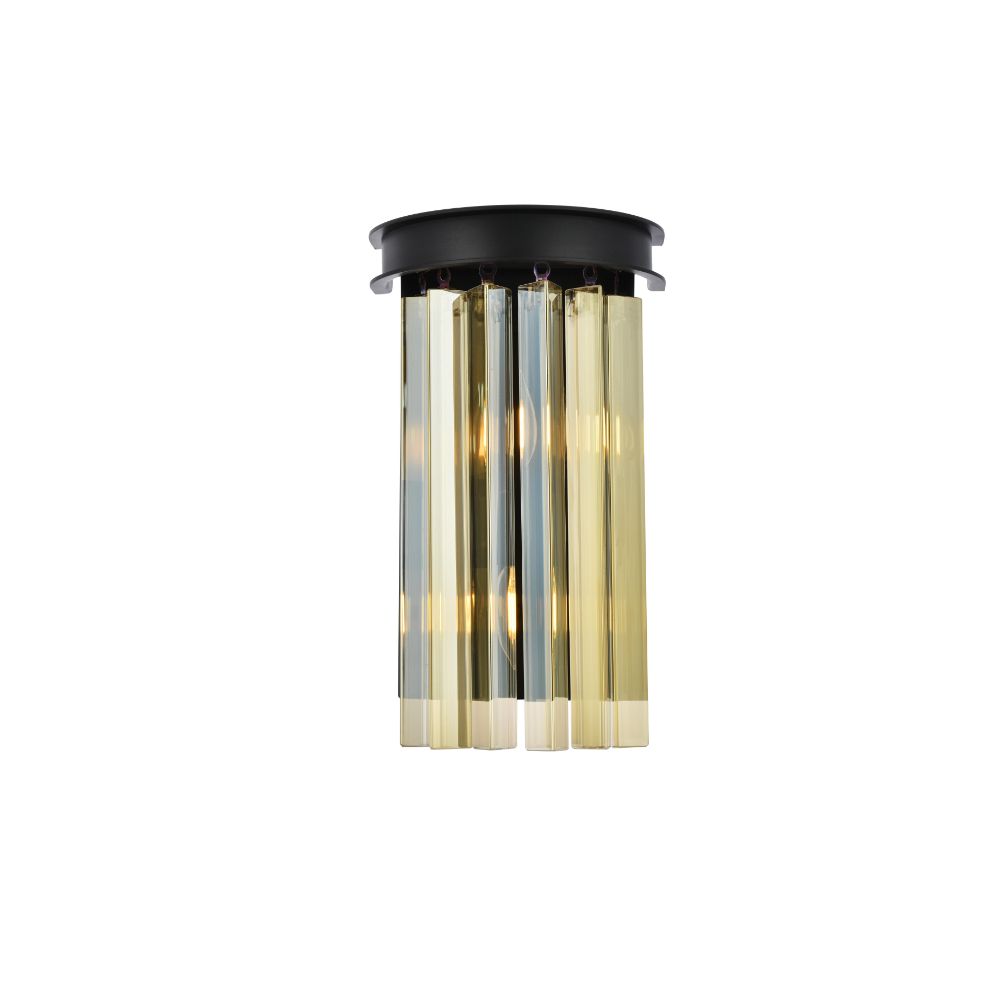 Elegant Lighting 1208W8MB-GT/RC Sydney Wall Lamp W:8" H:14" E5" Lt:2 Matte Black Finish (Royal Cut Golden Teak  Crystals)