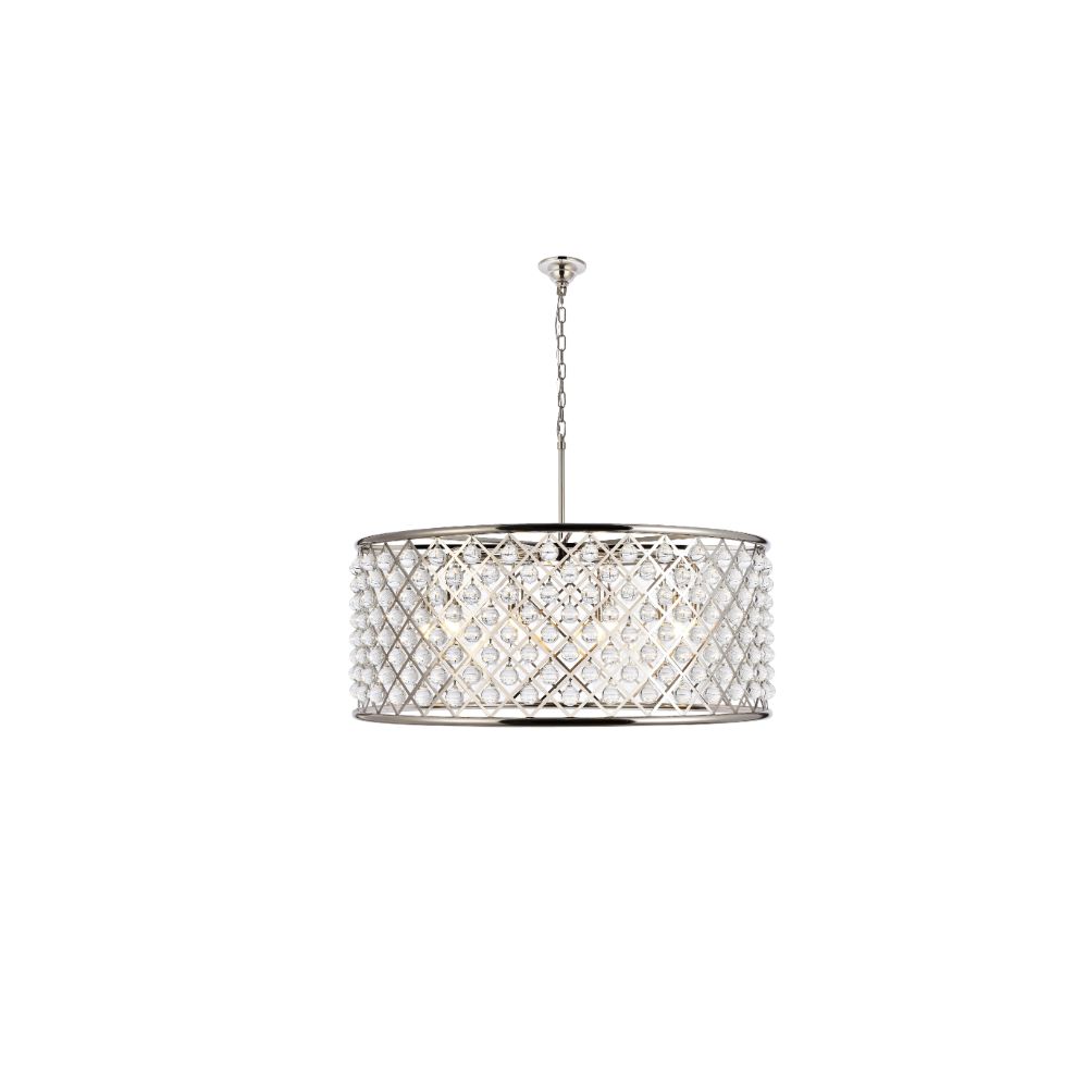 Elegant Lighting 1213G43PN/RC Madison Pendant Lamp D:43.5in H:18.25in Lt:10 Polished Nickel Finish Royal Cut Crystal (Clear)
