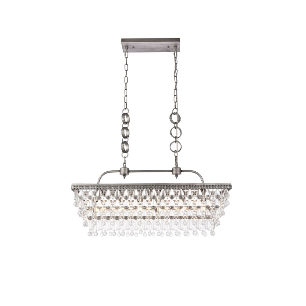 Elegant Lighting 1219G32AS Nordic 32 Inch Rectangle Pendant In Antique Silver