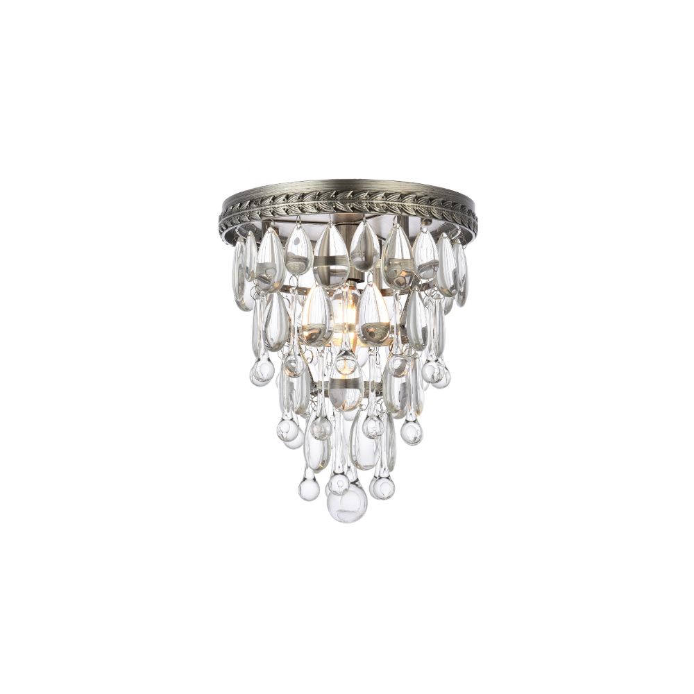 Elegant Lighting 1219F9AS/RC Nordic Collection Flush Mount in Antique Silver Royal Cut Clear
