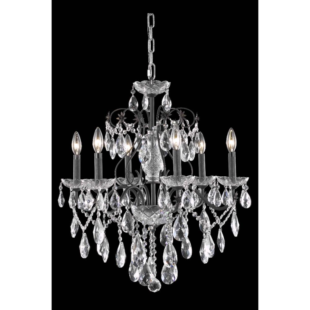 Elegant Lighting 2016D24DB/RC St. Francis 6 Light Dining Chandelier in Dark Bronze with Royal Cut Clear Crystal