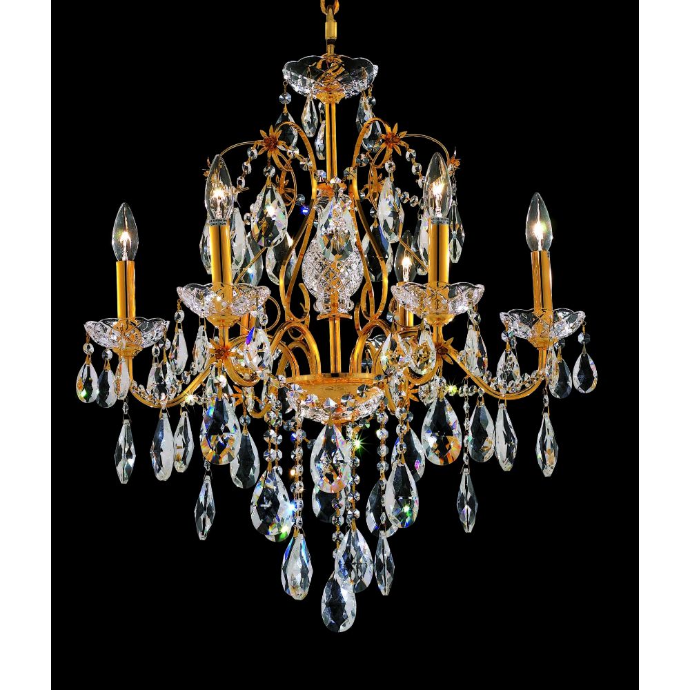 Elegant Lighting 2016D24G/RC St. Francis 6 Light Dining Chandelier in Gold with Royal Cut Clear Crystal