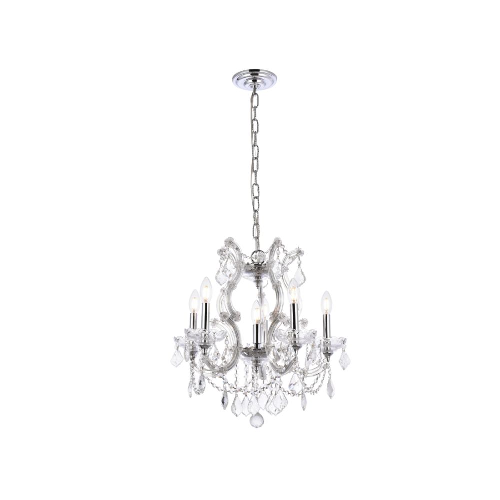 Elegant Lighting 2800D20C/RC Maria Theresa 6 Light Dining Chandelier in Chrome with Royal Cut Clear Crystal
