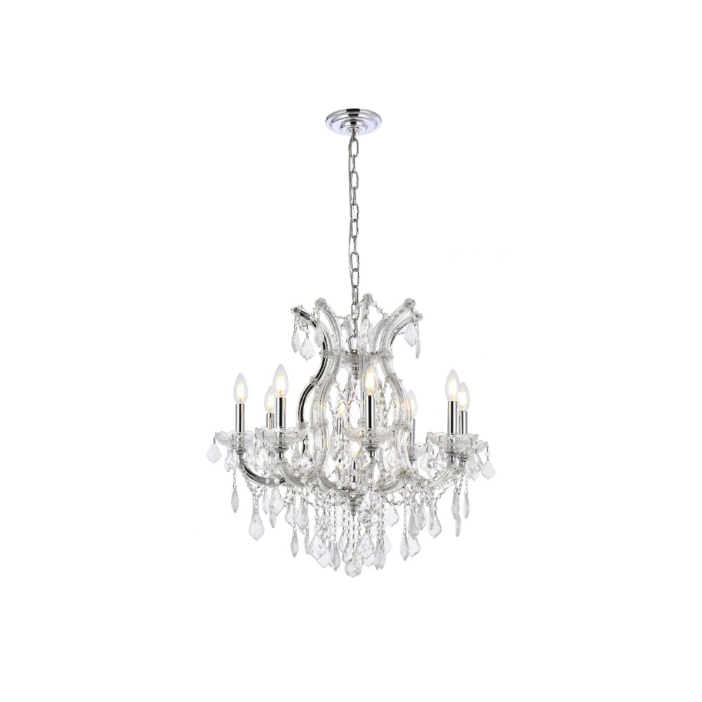Elegant Lighting 2800D26C/RC Maria Theresa 9 Light Dining Chandelier in Chrome with Royal Cut Clear Crystal