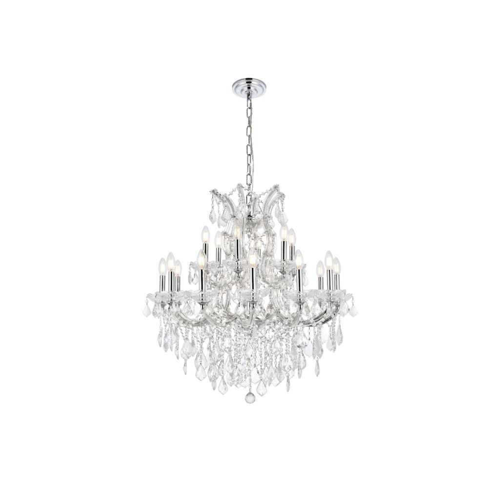 Elegant Lighting 2800D30C/RC Maria Theresa 19 Light Dining Chandelier in Chrome with Royal Cut Clear Crystal