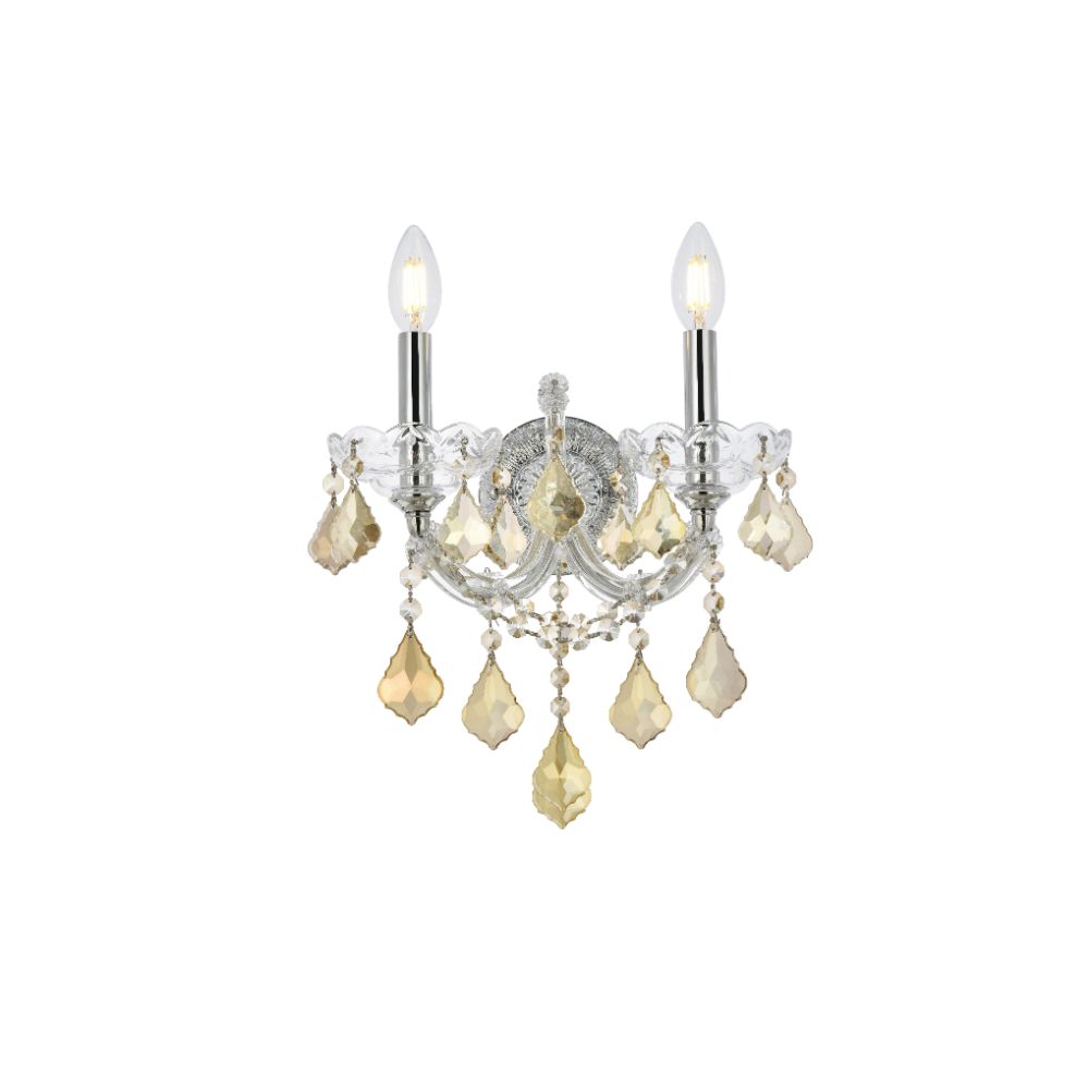 Elegant Lighting 2800W2C-GT/RC Maria Theresa 2 Light Wall Sconce in Chrome with Royal Cut Golden Teak Crystal