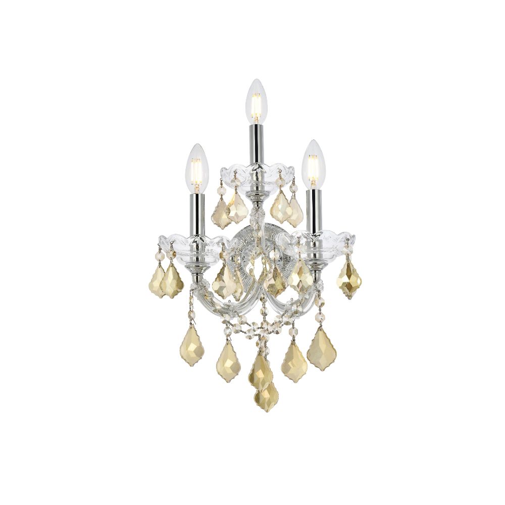 Elegant Lighting 2800W3C-GT/RC Maria Theresa 3 Light Wall Sconce in Chrome with Royal Cut Golden Teak Crystal