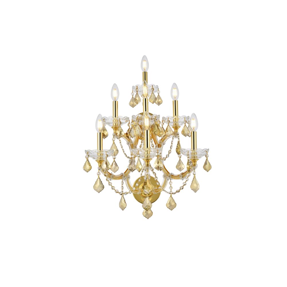 Elegant Lighting 2800W7G-GT/RC Maria Theresa 7 Light Wall Sconce in Gold with Royal Cut Golden Teak Crystal