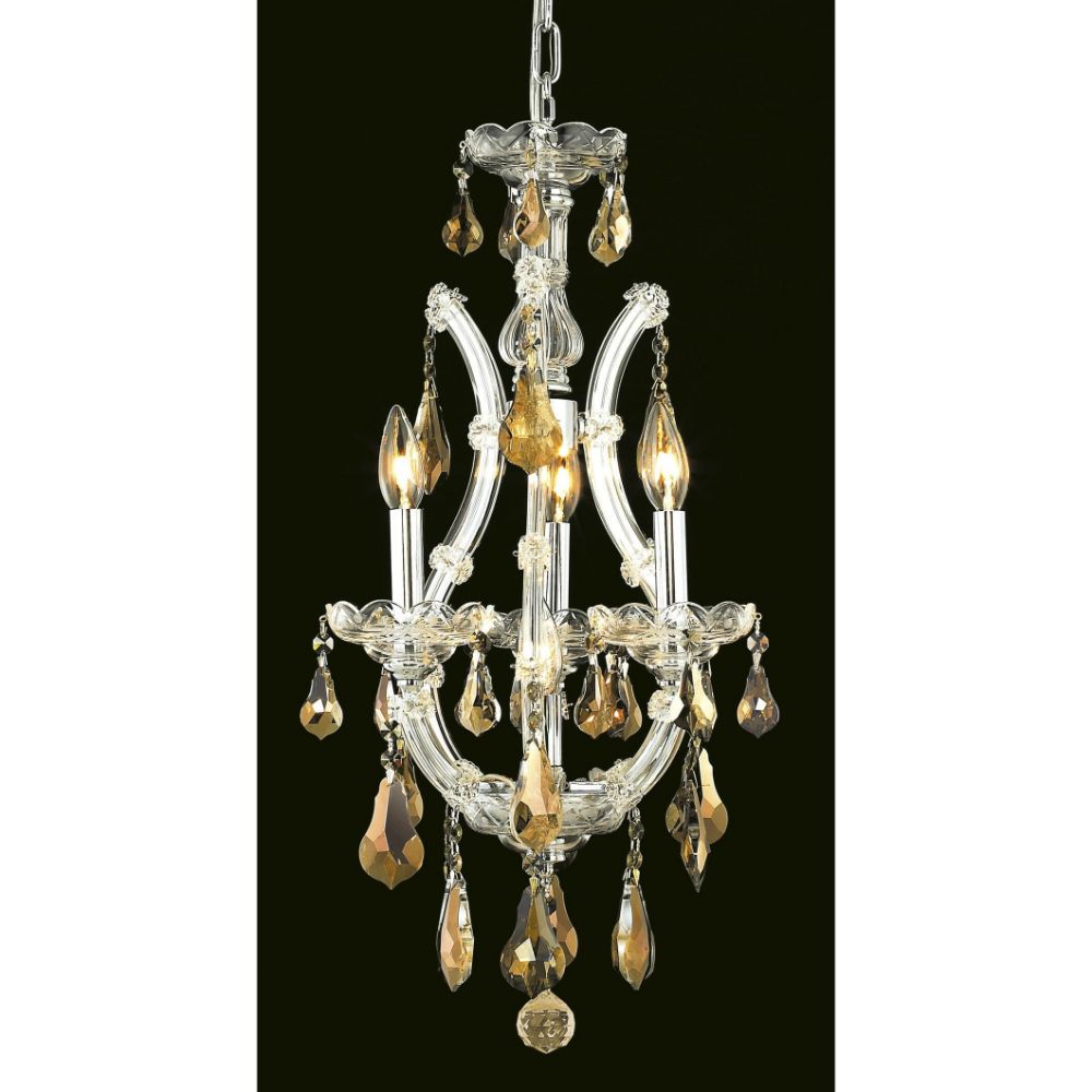 Elegant Lighting 2801D12C-GT/RC Maria Theresa 4 Light Pendant in Chrome with Royal Cut Golden Teak Crystal