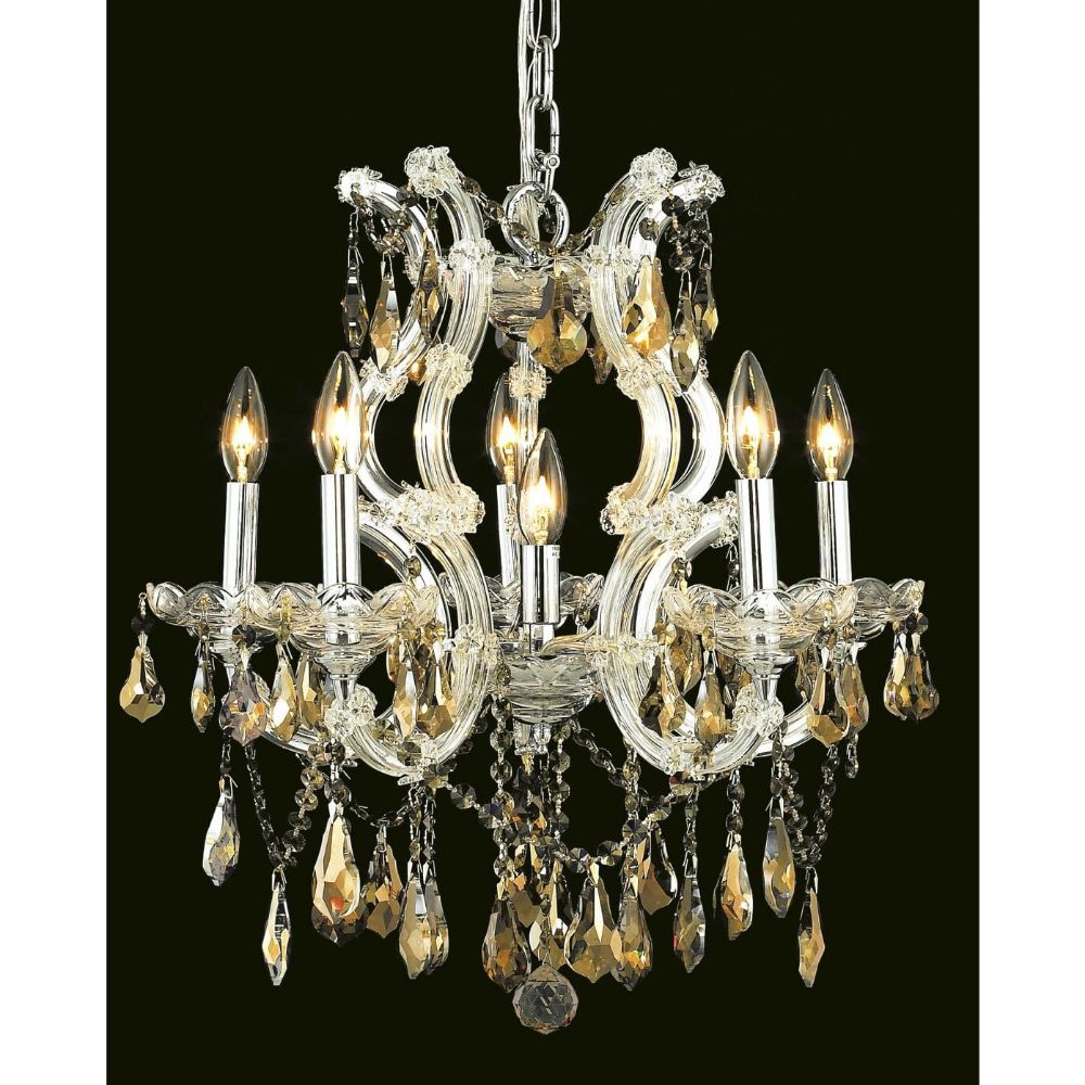Elegant Lighting 2801D20C-GT/RC Maria Theresa 6 Light Dining Chandelier in Chrome with Royal Cut Golden Teak Crystal