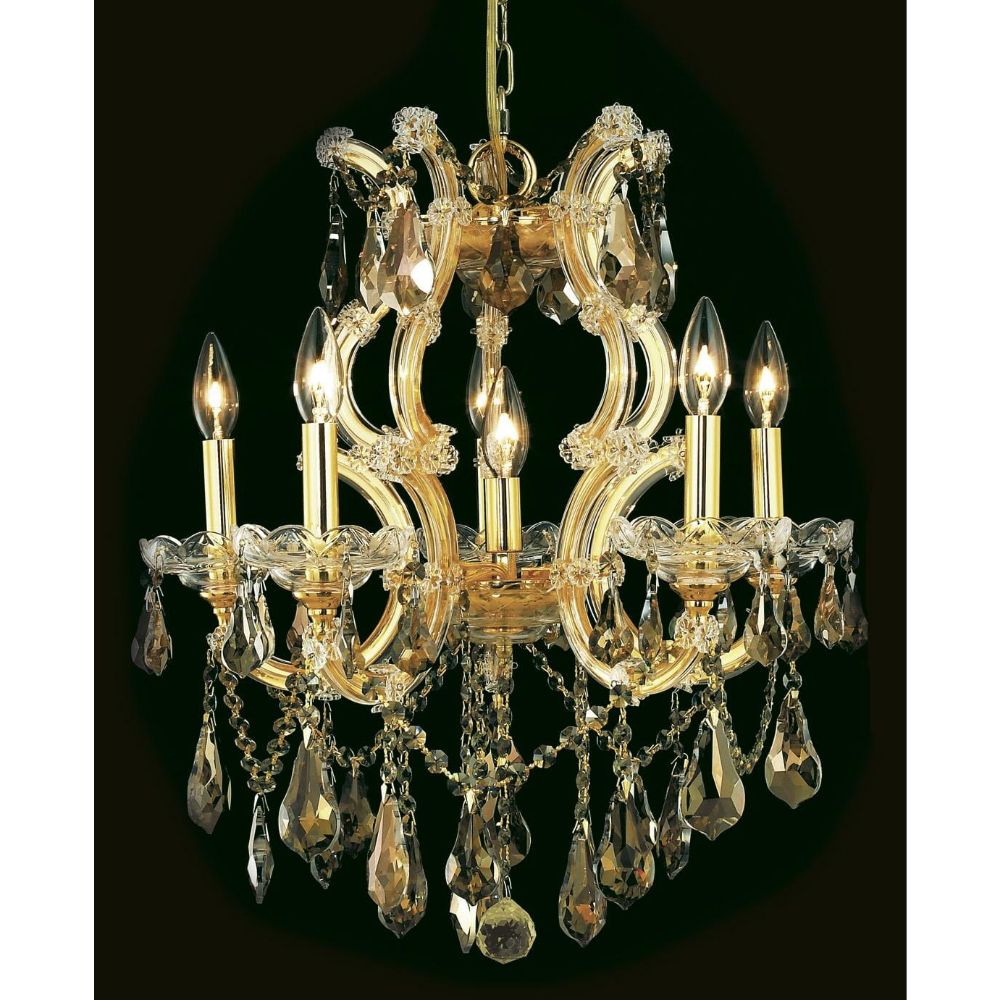 Elegant Lighting 2801D20G-GT/RC Maria Theresa 6 Light Dining Chandelier in Gold with Royal Cut Golden Teak Crystal