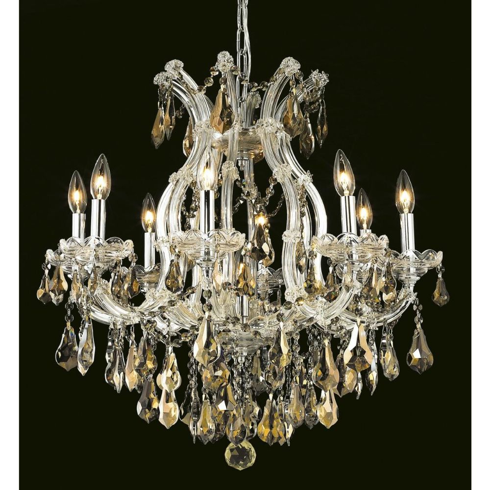 Elegant Lighting 2801D26C-GT/RC Maria Theresa 9 Light Dining Chandelier in Chrome with Royal Cut Golden Teak Crystal