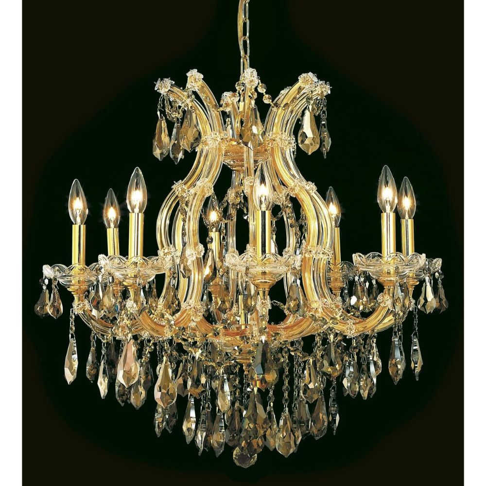 Elegant Lighting 2801D26G-GT/RC Maria Theresa 9 Light Dining Chandelier in Gold with Royal Cut Golden Teak Crystal