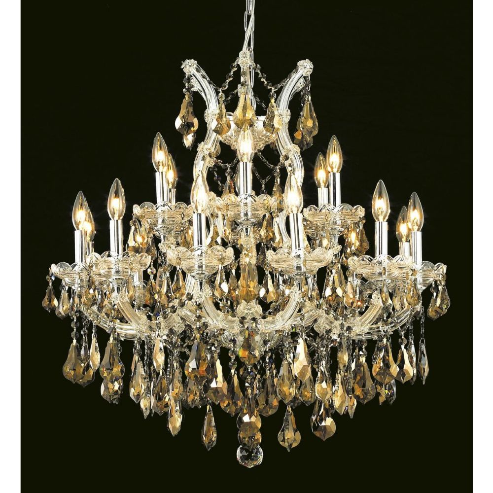 Elegant Lighting 2801D30C-GT/RC Maria Theresa 19 Light Dining Chandelier in Chrome with Royal Cut Golden Teak Crystal