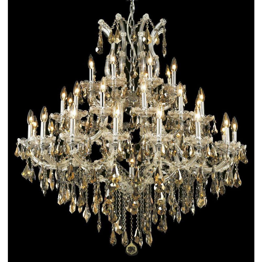 Elegant Lighting 2801G44C-GT/RC Maria Theresa 37 Light Foyer in Chrome with Royal Cut Golden Teak Crystal
