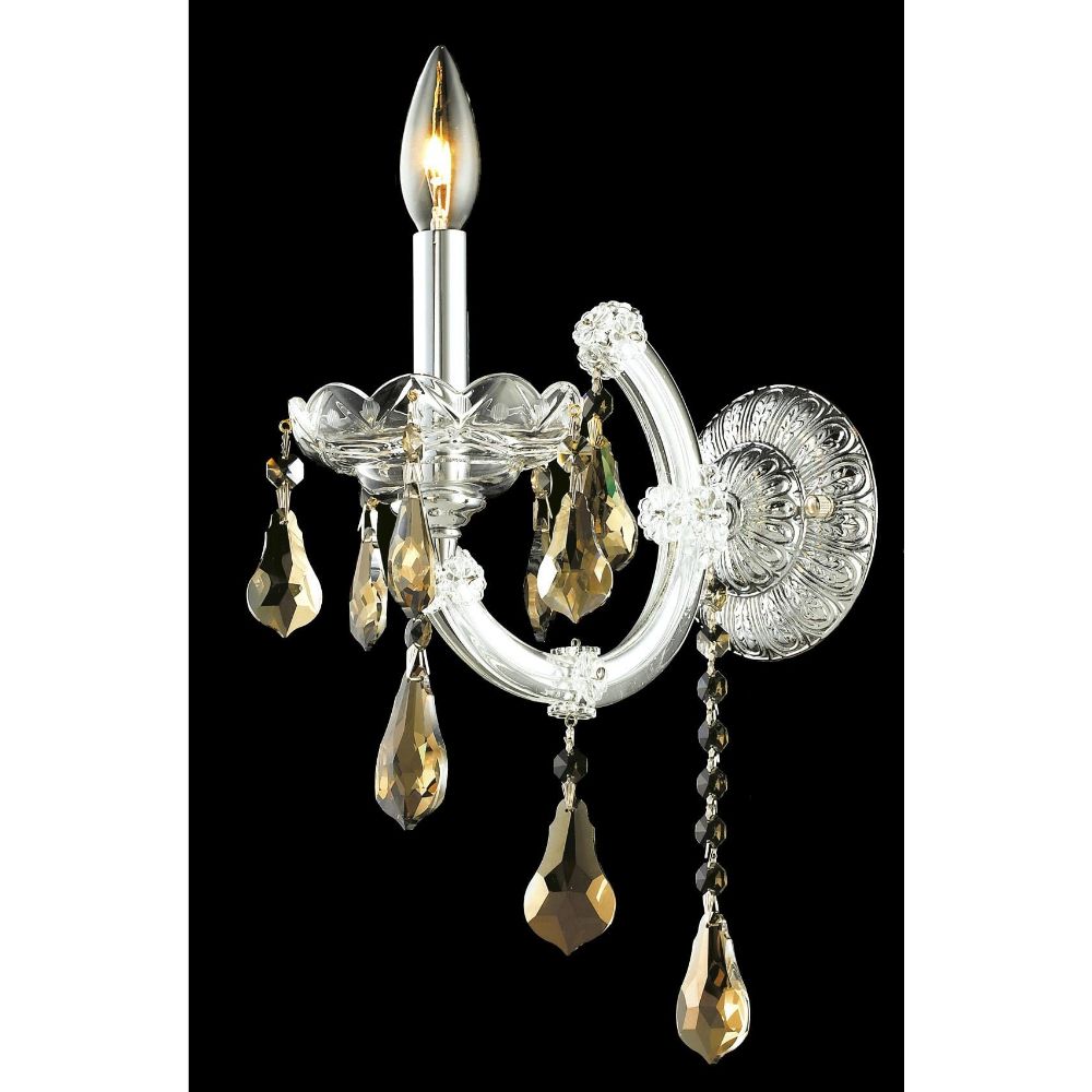 Elegant Lighting 2801W1C-GT/RC Maria Theresa 1 Light Wall Sconce in Chrome with Royal Cut Golden Teak Crystal