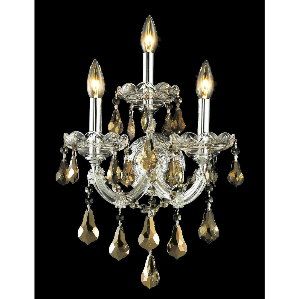 Elegant Lighting 2801W3C-GT/RC Maria Theresa 3 Light Wall Sconce in Chrome with Royal Cut Golden Teak Crystal