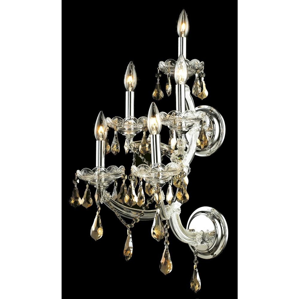 Elegant Lighting 2801W5C-GT/RC Maria Theresa 5 Light Wall Sconce in Chrome with Royal Cut Golden Teak Crystal