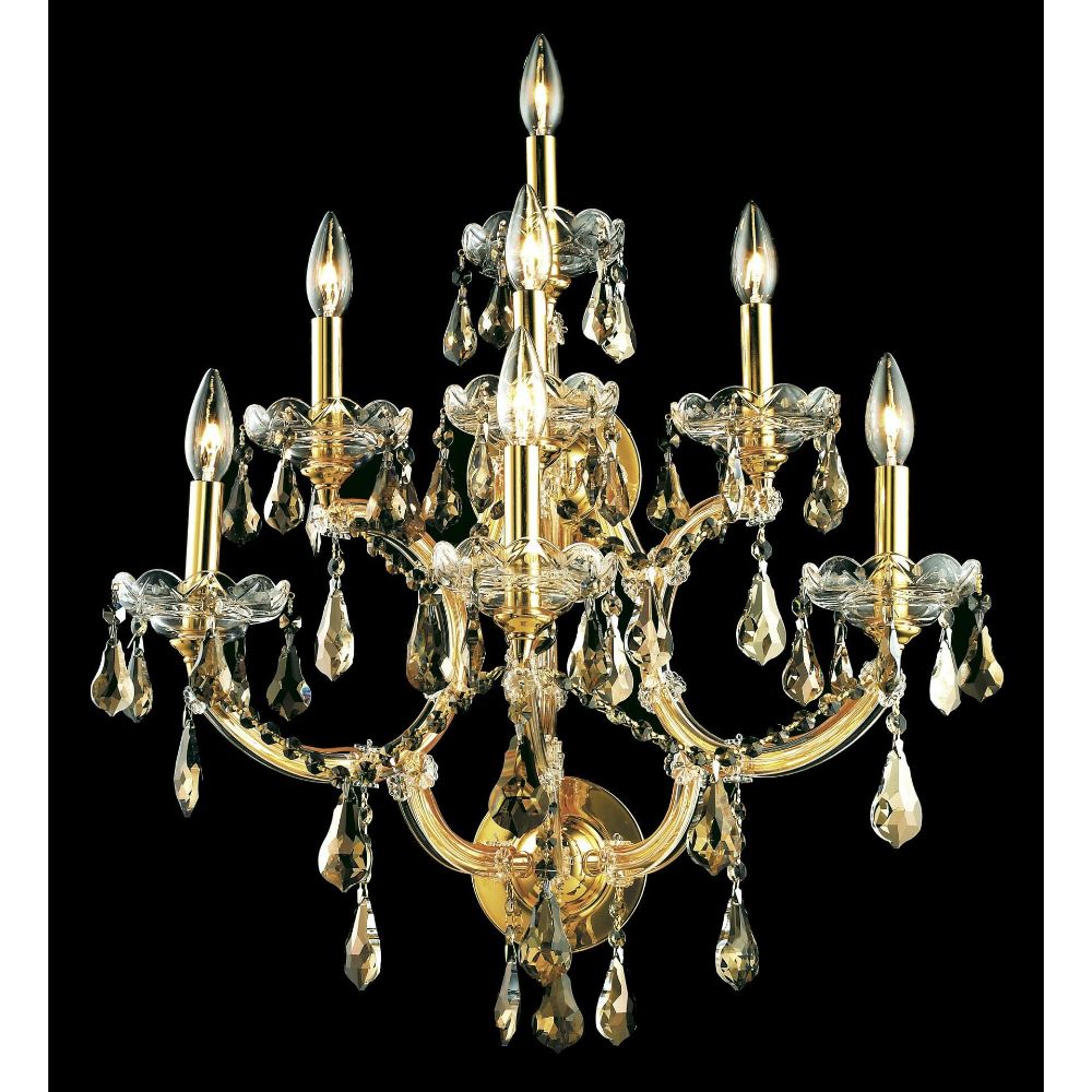 Elegant Lighting 2801W7G-GT/RC Maria Theresa 7 Light Wall Sconce in Gold with Royal Cut Golden Teak Crystal