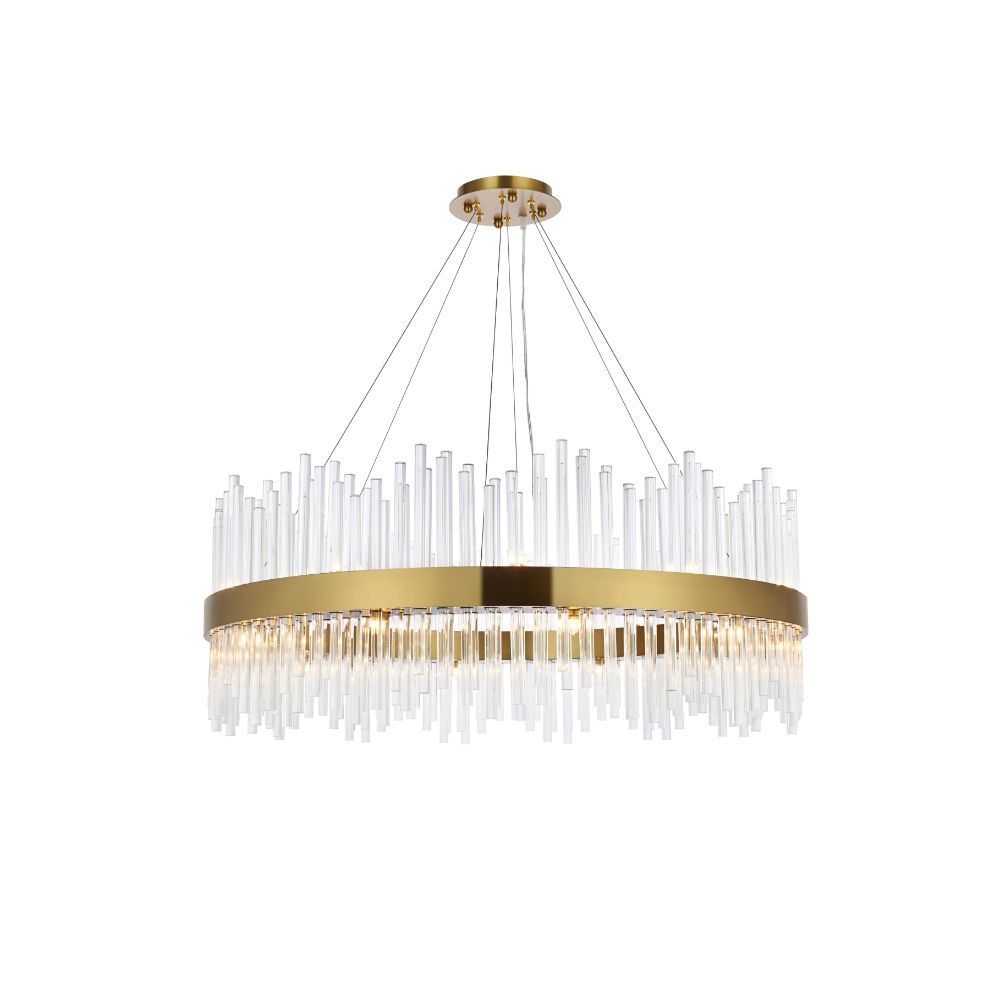 Elegant Lighting 3000D36SG Dallas 36 Inch Round Crystal Pendant In Satin Gold