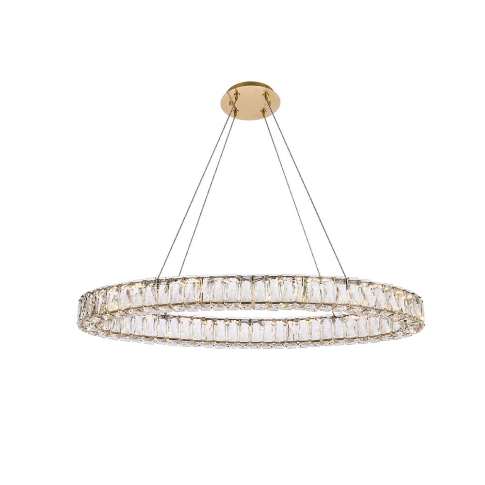 Elegant Lighting 3503D36G Monroe 36 Inch LED Oval Single Pendant in Gold